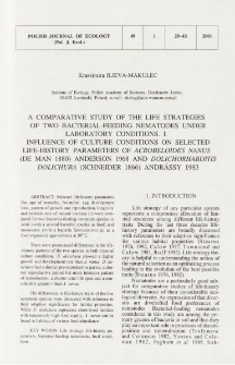 A comparative study of the life strategies of two bacterial-feeding nematodes under laboratory conditions. 1, Influence of culture conditions on selected life-history parameters of Acrobeloides nanus (de Man 1880) Anderson 1968 and Dolichorhabditis dolichura (Schneider 1866) Andr&aacute;ssy 1983