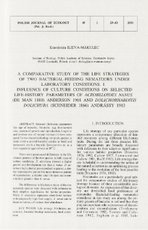 A comparative study of the life strategies of two bacterial-feeding nematodes under laboratory conditions. 1, Influence of culture conditions on selected life-history parameters of Acrobeloides nanus (de Man 1880) Anderson 1968 and Dolichorhabditis dolichura (Schneider 1866) Andrássy 1983