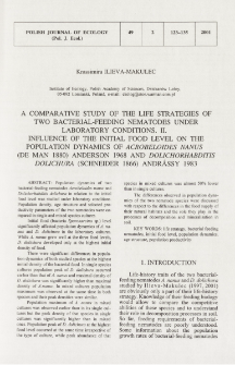 A comparative study of the life strategies of two bacterial-feeding nematodes under laboratory conditions. 2, Influence of the initial food level on the population dynamics of Acrobeloides nanus (de Man 1880) Anderson 1968 and Dolichorhabditis dolichura (Schneider 1866) Andrássy 1983