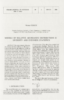 Models of relative abundance distributions. 2, Diversity and evenness statistics
