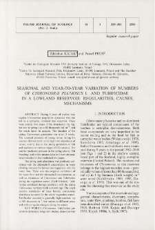 Seasonal and year-to-year variation of numbers of Chironomus plumosus L. and Tubificidae in a lowland reservoir: regularities, causes, mechanisms