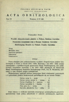 Wyniki obrączkowania ptak&oacute;w w Polsce : rodzina Corvidae