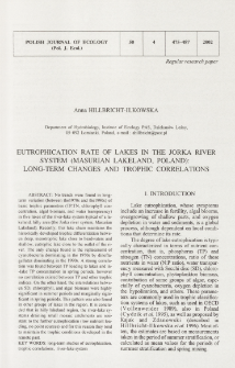 Eutrophication rate of lakes in the Jorka river system (Masurian Lakeland, Poland): long-term changes and trophic correlations