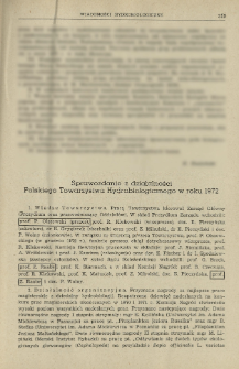 Sprawozdanie z działalności Polskiego Towarzystwa Hydrobiologicznego w roku 1972
