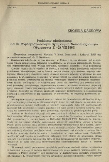 Problemy ekologiczne na IX Międzynarodowym Sympozjum Nematologicznym (Warszawa 21-24 VIII 1967)