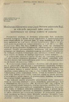Możliwości filtracyjne populacji Dreissena polymorpha Pall. w r&oacute;żnych jeziorach jako czynnik wpływający na obieg materii w jeziorze