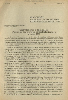 Sprawozdanie z działalności Polskiego Towarzystwa Hydrobiologicznego w roku 1967