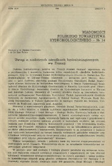 Uwagi o niektórych ośrodkach hydrobiologicznych we Francji