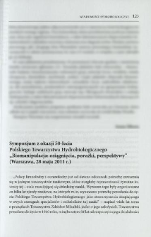 Sympozjum z okazji 50-lecia Polskiego Towarzystwa Hydrobiologicznego "Biomanipulacja: osiągnięcia, porażki, perspektywy" (Warszawa, 28 maja 2011 r.)