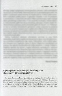Og&oacute;lnopolska Konferencja Ornitologiczna (Lublin, 17-20 września 2009 r.)