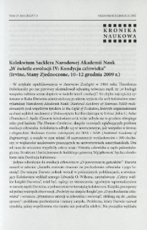 Kolokwium Sacklera Narodowej Akademii Nauk "W świetle ewolucji IV: Kondycja człowieka" (Irvine, Stany Zjednoczone, 10-12 grudnia 2009 r.)