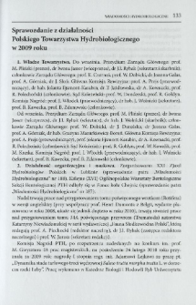 Sprawozdanie z działalności Polskiego Towarzystwa Hydrobiologicznego w 2009 roku
