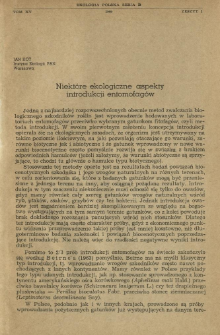 Niekt&oacute;re ekologiczne aspekty introdukcji entomofag&oacute;w