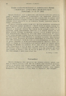Sesja naukowo-techniczna poświęcona chemii i stosowaniu preparat&oacute;w stonkob&oacute;jczych (Jaworzno, 14-15 IV 1969)