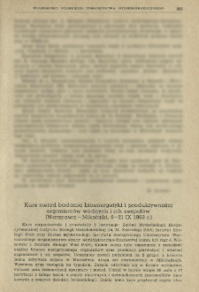 Kurs metod badania bioenergetyki i produktywności organizm&oacute;w wodnych i ich zespoł&oacute;w (Warszawa-Mikołajki, 8-21 IX 1969 r.)