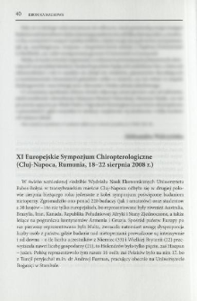 XI Europejskie Sympozjum Chiropterologiczne (Cluj-Napoca, Rumunia, 18-22 sierpnia 2008 r.)
