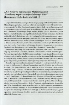 XXV Krajowe Seminarium Malakologiczne "Problemy współczesnej malakologii 2009" (Boszkowo, 21-24 kwietnia 2009 r.)