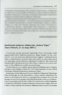 Konferencja naukowo-edukacyjna "Jezioro Wigry" (Stary Folwark, 21-22 maja 2009 r.)