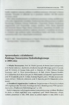 Sprawozdanie z działalności Polskiego Towarzystwa Hydrobiologicznego w 2008 roku