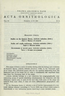 Studies on the squacco heron, Ardeola ralloides (Scop.). 1. History of research