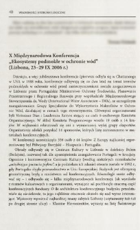 X Międzynarodowa Konferencja "Ekosystemy podmokłe w ochronie w&oacute;d" (Lizbona, 23-29 IX 2006 r.)