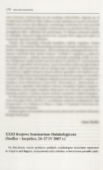 XXIII Krajowe Seminarium Malakologiczne (Siedlce - Serpelice, 24-27 IV 2007 r.)
