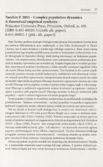 Truchin P. 2003 - Complex population dynamics. A theoretical/empirical synthesis - Princeton University Press, Princeton, Oxford, ss. 450. [ISBN 0-691-09020-3 (cloth: alk. paper), 0-691-09021-1 (pbk.: alk. paper)]