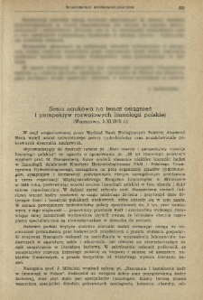 Sesja naukowa na temat osiągnięć i perspektyw rozwojowych limnologii polskiej (Warszawa, 5 XI 1970 r.)