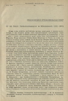 20 lat Stacji Hydrobiologicznej w Mikołajkach (1951-1971)