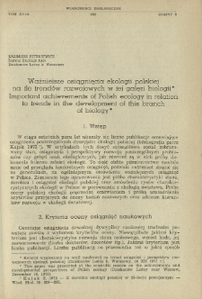 Ważniejsze osiągnięcia ekologii polskiej na tle trend&oacute;w rozwojowych w tej gałęzi biologii