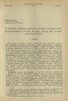 Z dorobku ekologii polskiej w 25-leciu powojennym