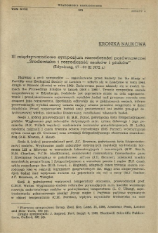 III międzynarodowe sympozjum rozrodczości porównawczej "Środowisko i rozrodczość ssaków i ptaków" (Edynburg, 27-30 III 1972 r.)