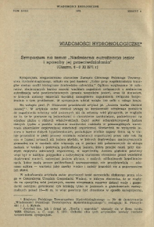 Sympozjum na temat "Nadmierna eutrofizacja jezior i sposoby jej przeciwdziałania" (Olsztyn, 6-8 XI 1971 r.)