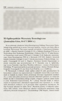 XI Og&oacute;lnopolskie Warsztaty Bentologiczne (Jastrzębia G&oacute;ra, 6-8 V 2004 r.)
