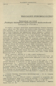 Sympozjum na temat "Fizjologia ekologiczna bezkręgowc&oacute;w słodkowodnych" (Leningrad, 20-22 XI 1973 r.)