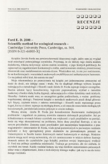 Ford E. D. 2000 - Scientific method for ecological research - Cambridge University Press, Cambridge, ss. 564. [ISBN 0-521-66005-X]