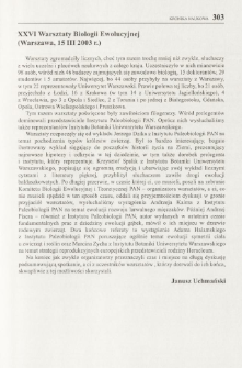 XXVI Warsztaty Biologii Ewolucyjnej (Warszawa, 15 III 2003 r.)