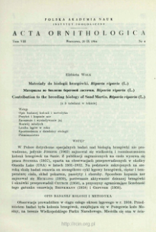 Materiały do biologii brzegówki, Riparia riparia (L.)