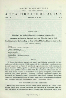 Materiały do biologii brzeg&oacute;wki, Riparia riparia (L.)