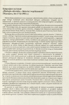 Sympozjum na temat "Ekologia człowieka-historia i wsp&oacute;łczesność" (Warszawa, 16-17 XI 1993 r.)