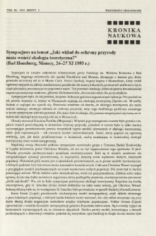 Sympozjum na temat "Jaki wkład do ochrony przyrody może wnieść ekologia teoretyczna?" (Bad Homburg, Niemcy, 24-27 XI 1993 r.)
