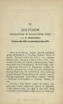 Spis ptak&oacute;w zebranych w p&oacute;łnocnem Peru przez P. Stolzmanna w końcu roku 1878 i w pierwsz&eacute;j połowie 1879