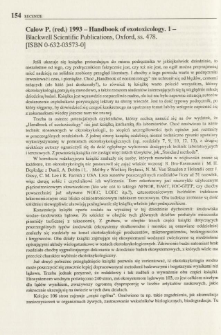 Calow P. (red.) 1993 - Handbook of exotoxicology. 1 - Blackwell Scientific Publications, Oxford, ss. 478. [ISBN 0-632-03573-0]