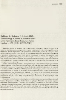 Ecotoxicology of metals in invertebrates - Lewis Publishers, Boca Raton, Ann Arbor, London, ss. 462. [ISBN 0-87371-734-1]