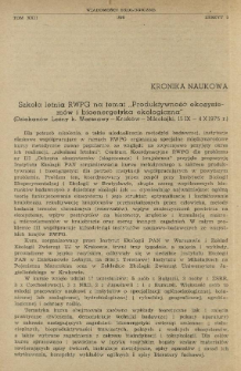 Szkoła letnia RWPG na temat "Produktywność ekosystem&oacute;w i bioenergetyka ekologiczna" (Dziekan&oacute;w Leśny k. Warszawy-Krak&oacute;w-Mikołajki, 15 IX-4X 1975 r.)