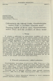 Odżywianie się tołpygi białej, Hypophtalmichthys molitrix (Val.), a problem czystości w&oacute;d