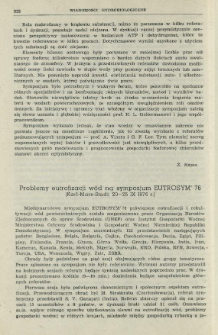 Problemy eutrofizacji w&oacute;d na sympozjum EUTROSYM'76 (Karl-Marx-Stadt, 20-25 IX 1976 r.)