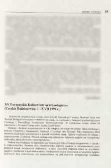 XV Europejskie Kolokwium Arachnologiczne (Czeskie Budziejowice, 1-15 VII 1994 r.)