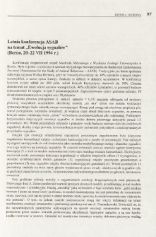 Letnia konferencja ASAB na temat "Ewolucja sygnał&oacute;w" (Berno, 20-22 VII 1994 r.)