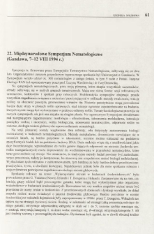22. Międzynarodowe Sympozjum Nematologiczne (Gandawa, 7-12 VIII 1994 r.)
